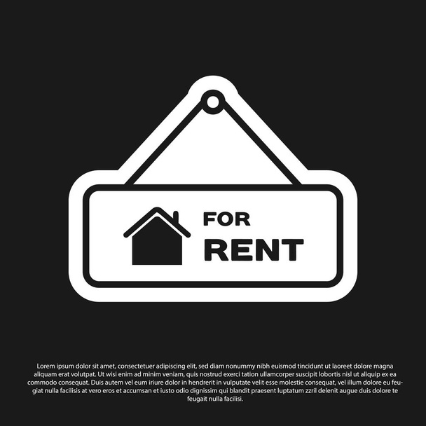 Black Hanging sign with text For Rent icon isolated on black background. Signboard with text For Rent. Vector Illustration - Vector, Image