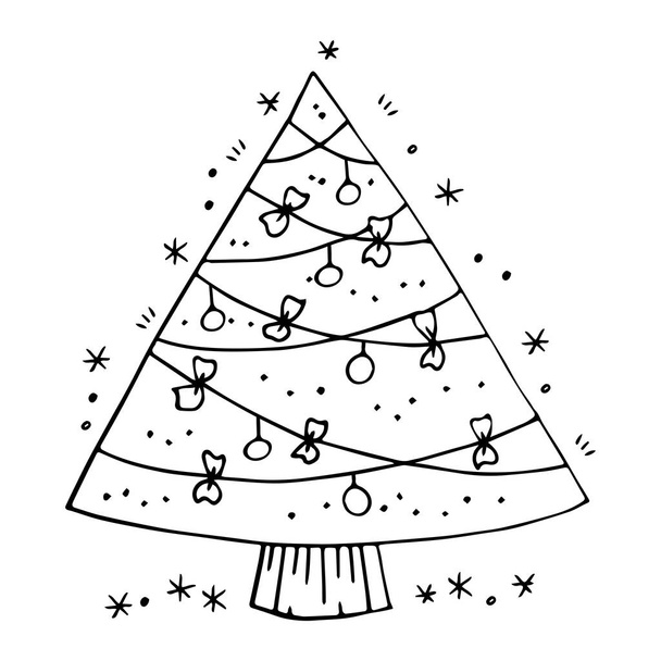 Hand drawn christmas tree. Conifer, spruce - Vector, Image