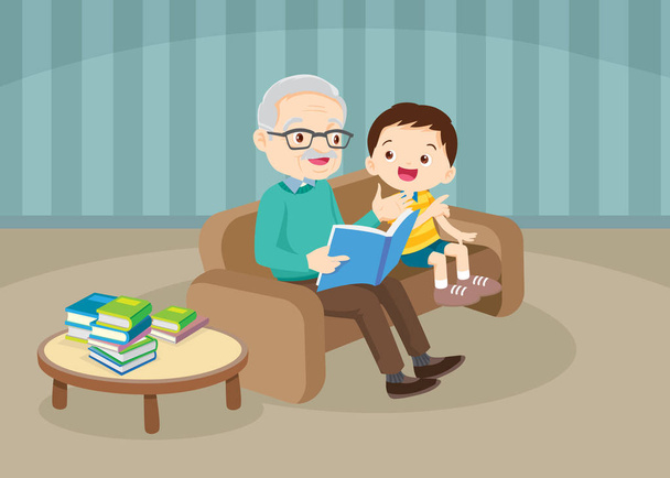 avós com netos lendo no sofá
 - Vetor, Imagem