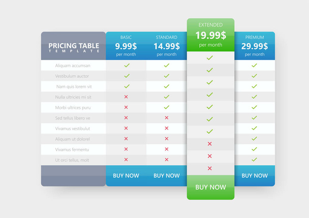 Price list for website. Interface elements - Vector, Image