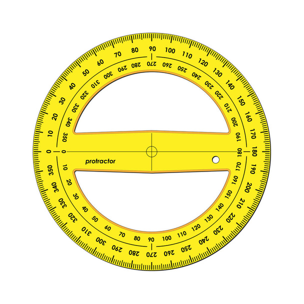 Yellow protractor, full circle 360 degrees with clockwise and counterclockwise scale, illustration - Vector, Image