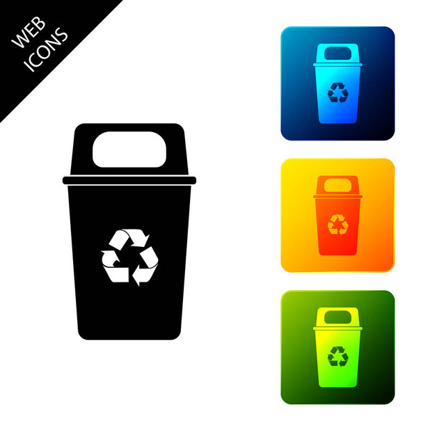 Recycle bin with recycle symbol icon isolated on white background. Trash can icon. Garbage bin sign. Recycle basket sign. Set icons colorful square buttons. Vector Illustration - Vector, Image