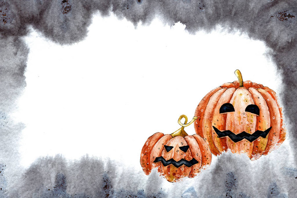 Betűk Happy Halloween. Fekete szakadt csipkézett betűk ünnep szimbólumok-pókháló, pók, még macska, sütőtök, vár, boszorkány kalap, egér. Kéz illusztráció a design egy banner, sablon, POS - Fotó, kép