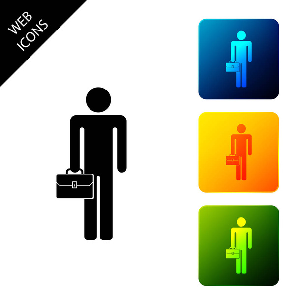 Homem de negócios com ícone de pasta isolado no fundo branco. Definir ícones coloridos botões quadrados. Ilustração vetorial
 - Vetor, Imagem