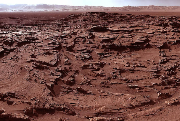 La superficie y las montañas en Marte, con el cielo. Elementos de esta imagen fueron proporcionados por la NASA
 - Foto, Imagen