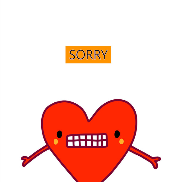 Sorry hand getekend vector illustratie met schattige hart overstuur - Vector, afbeelding