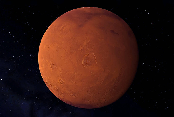 Planète Mars, de couleur rouille rouge, sur un fond sombre. Des éléments de cette image ont été fournis par la NASA
 - Photo, image
