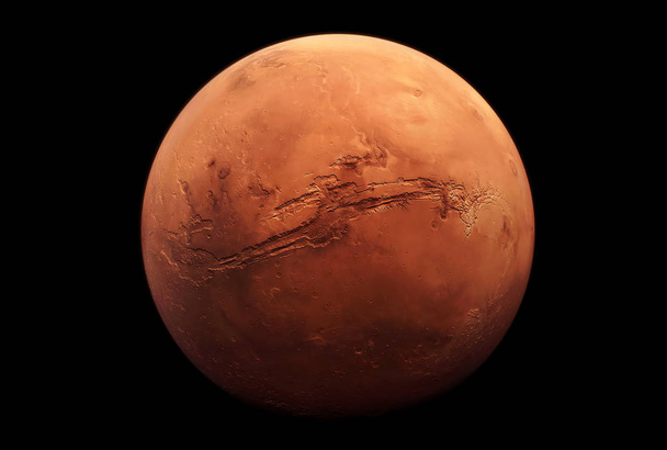 Planète Mars, de couleur rouille rouge, sur un fond sombre. Des éléments de cette image ont été fournis par la NASA
 - Photo, image