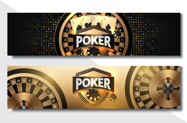 Poker Casino Banner Set with Cards and Chips. Vector illustration - Vetor, Imagem