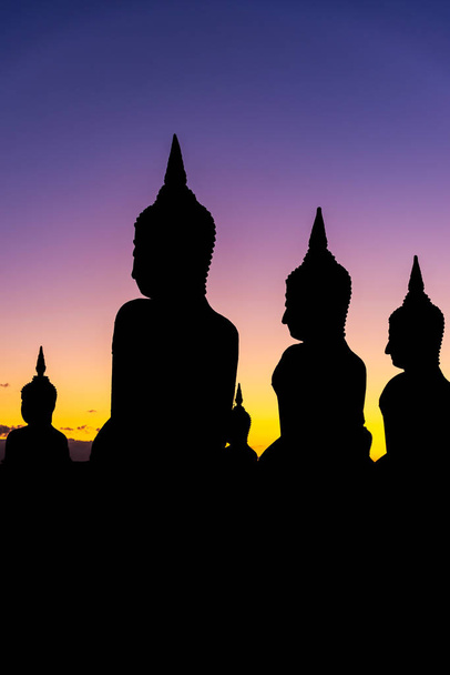 Силуэт большой Будда рост с цветом неба сумерки, общественности
 - Фото, изображение