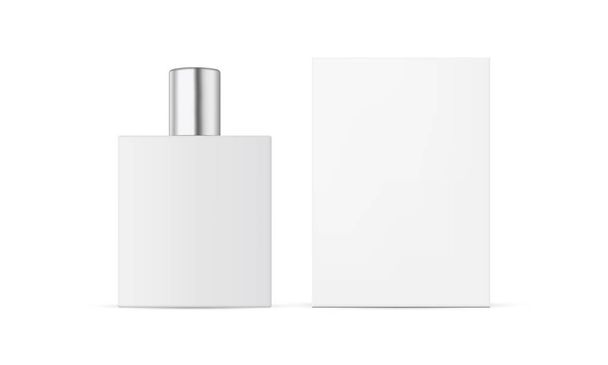 Perfume bottle with packaging box mockup isolated on white background. Vector illustration - Vektor, kép