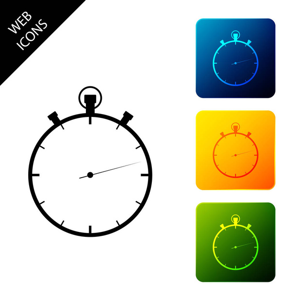 Ikona Stopwatch je izolovaná na bílém pozadí. Symbol časového časovače Nastavení ikon barevných čtvercových tlačítek. Vektorová ilustrace - Vektor, obrázek
