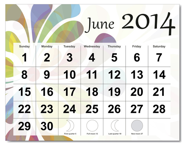 2014 年 6 月カレンダー - ベクター画像