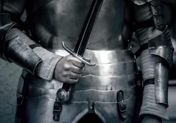 Knight with Sword, ancient Sword, vintage Picture - Φωτογραφία, εικόνα