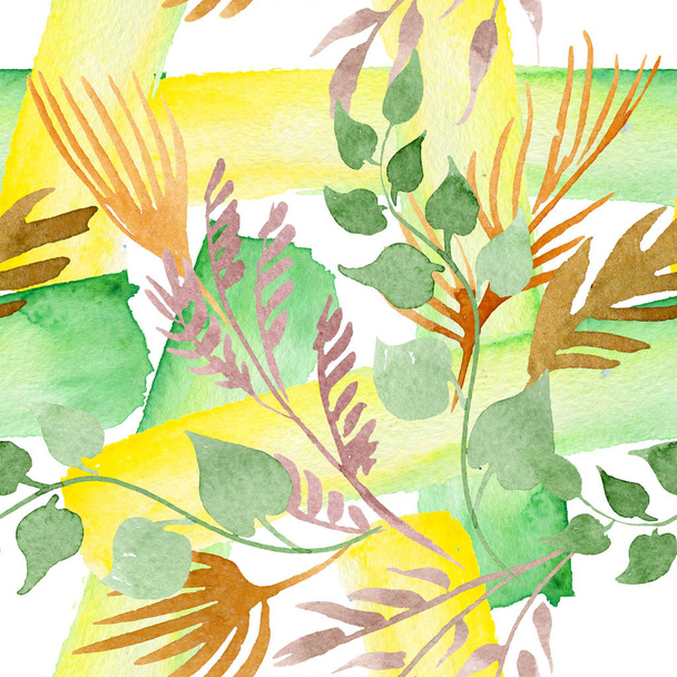 Leaf plant botanical garden floral foliage. Watercolor illustration set. Seamless background pattern. - Foto, Imagen