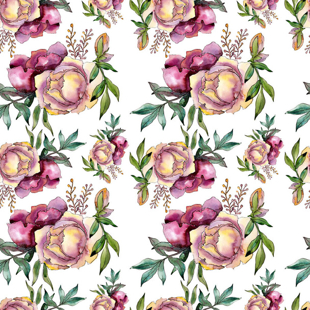 Bouquet floral botanical flowers. Watercolor background illustration set. Seamless background pattern. - Photo, image
