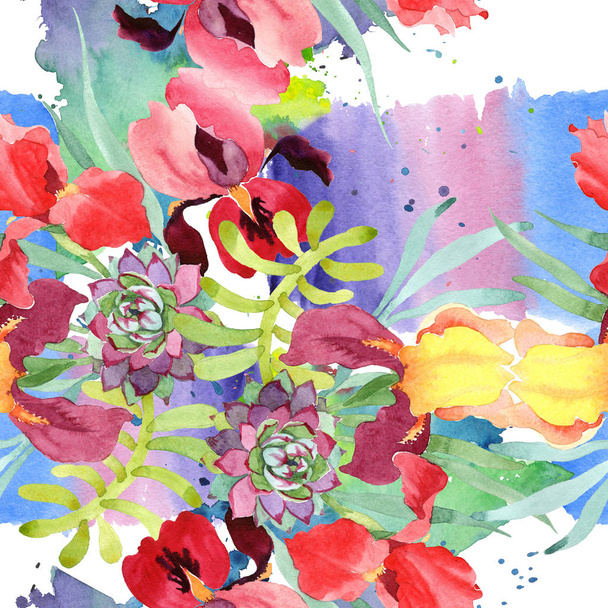 Csokor virágos botanikus virág. Akvarell háttér illusztráció meg. Folytonos háttérmintázat. - Fotó, kép