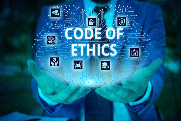 Написание текста Кодекс этики. Бизнес-концепция базового руководства по профессиональному поведению и обязанностям
. - Фото, изображение