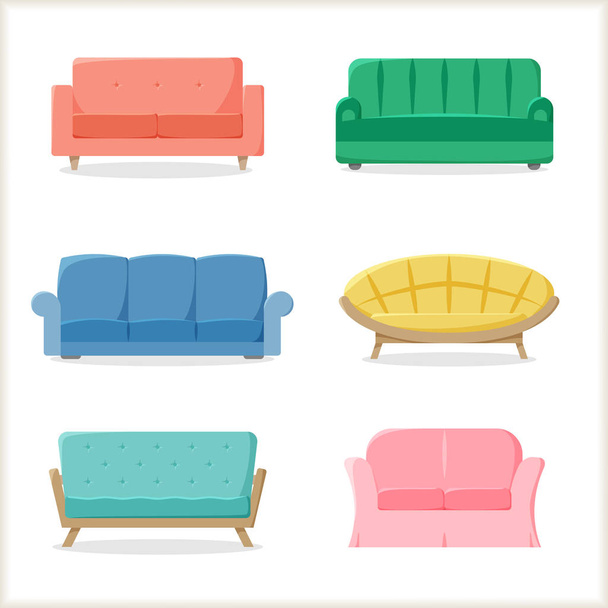 Conjunto de diferentes sofás, colección de sofás, muebles de estilo plano, ilustración vectorial
 - Vector, imagen