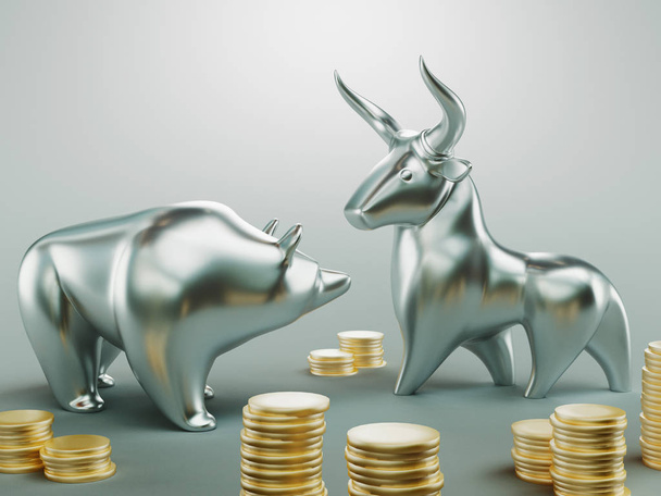 Bull and bear, finance concept, 3d rendering - Photo, Image