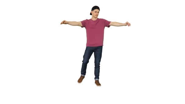 The dancer does wave his arms on white background. - Footage, Video