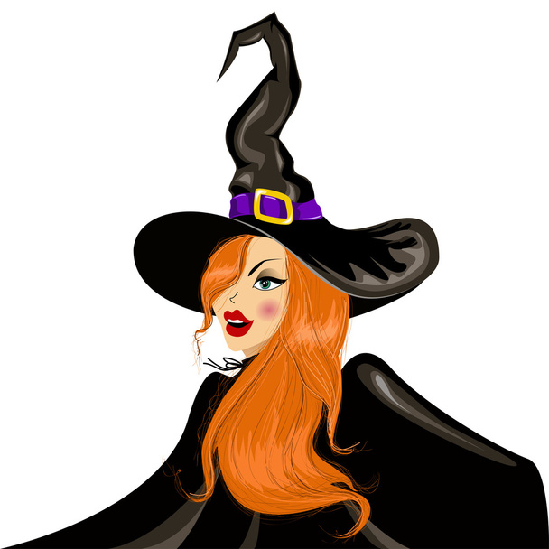 vector illustration of halloween witch in the hat - Vector, Image