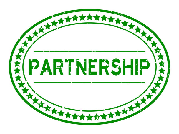 Grunge groen partnerschap Word ovale rubberzegel stempel op witte achtergrond - Vector, afbeelding