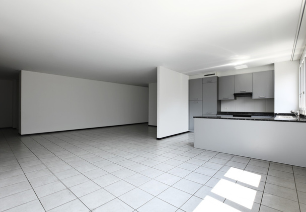 View from kitchen of a new apartment, gray furniture - Valokuva, kuva