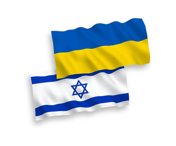 Beyaz arka planda İsrail ve Ukrayna bayrakları - Vektör, Görsel