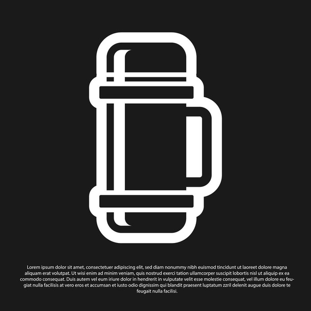 Černá Thermos ikona kontejneru izolovaná na černém pozadí. Ikona termobaňky. Vybavení pro kempink a pěší turistiku. Vektorová ilustrace - Vektor, obrázek