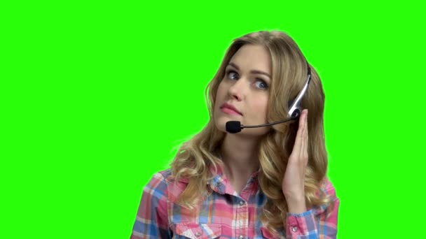 Beautiful consultant of call center on green screen. - Footage, Video