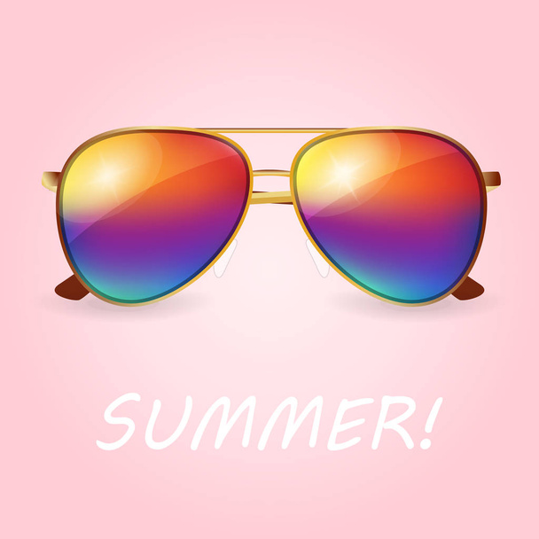 vector summer illustration of realistic colored sunglasses - ベクター画像