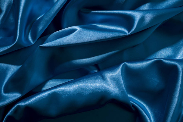 Background image of crumpled fabric. Blue silk - Fotografie, Obrázek