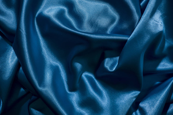Background image of crumpled fabric. Blue silk - Fotografie, Obrázek