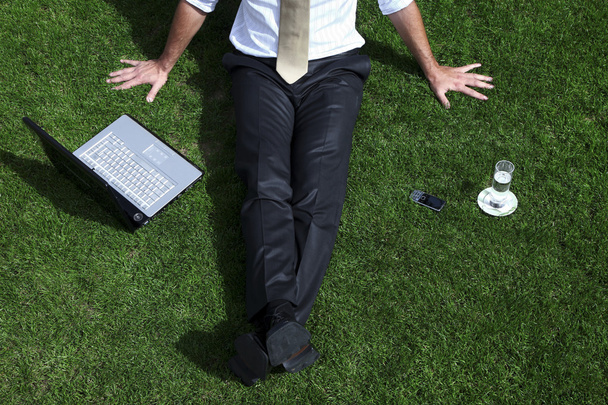 Businessman relaxing on grass - Photo, image