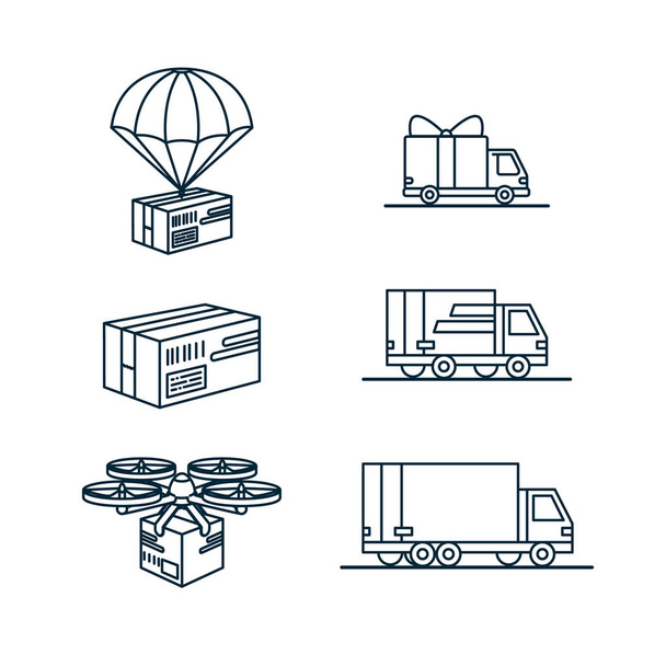 Set of delivery related monochrome line icons. Contains such Icons as truck, drone, free shippingand more. Otline style vector illustration isolated on white background. - Vector, Image