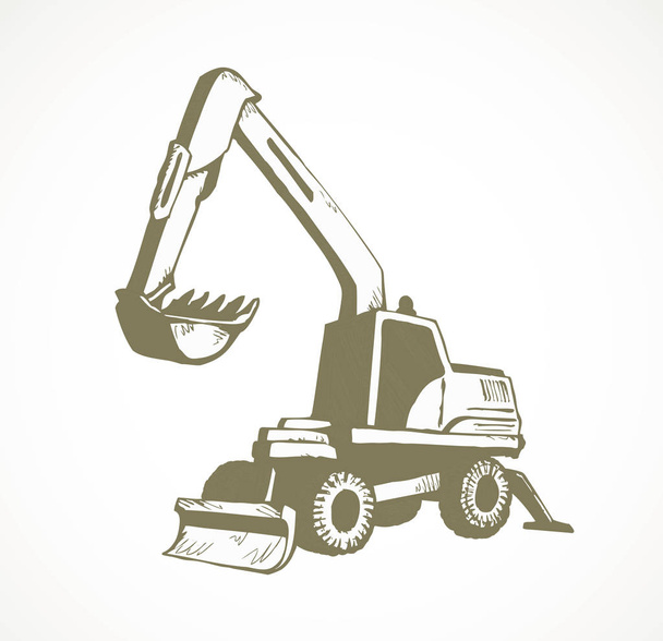 Excavator drawing isolated on white background - Vector, Image