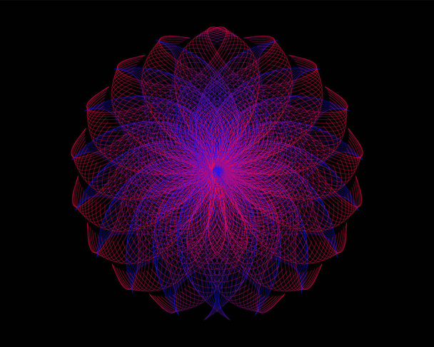 geometrische Blume auf schwarzem Hintergrund, Farbgeometrie, stilisierte Blume, Vektorillustration - Vektor, Bild