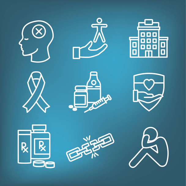 Drug & Alcohol Dependency Icon Set - supporto, recupero e trea
 - Vettoriali, immagini