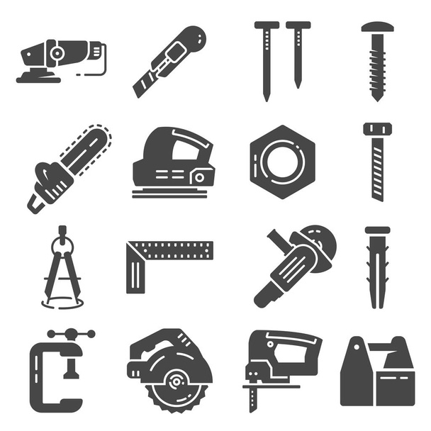 Carpintería iconos de equipos de la industria conjunto plano sobre fondo blanco
 - Vector, imagen