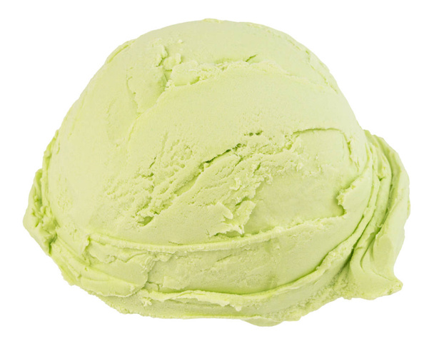 ピスタチオアイスクリームスクープは、clと白い背景に側面図 - 写真・画像