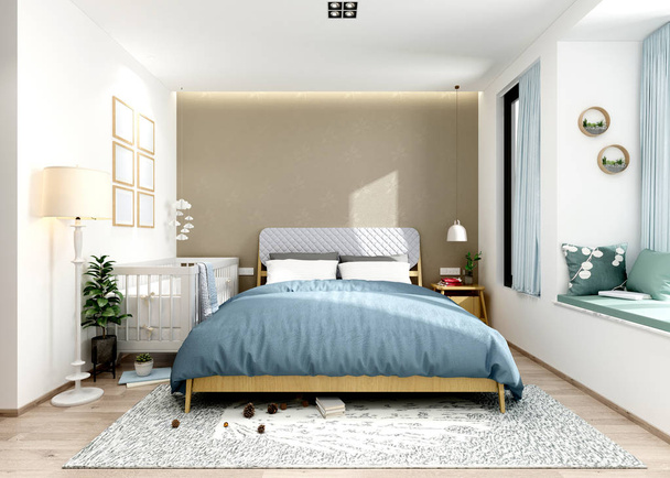 3d render of bedroom with baby bad - Photo, Image