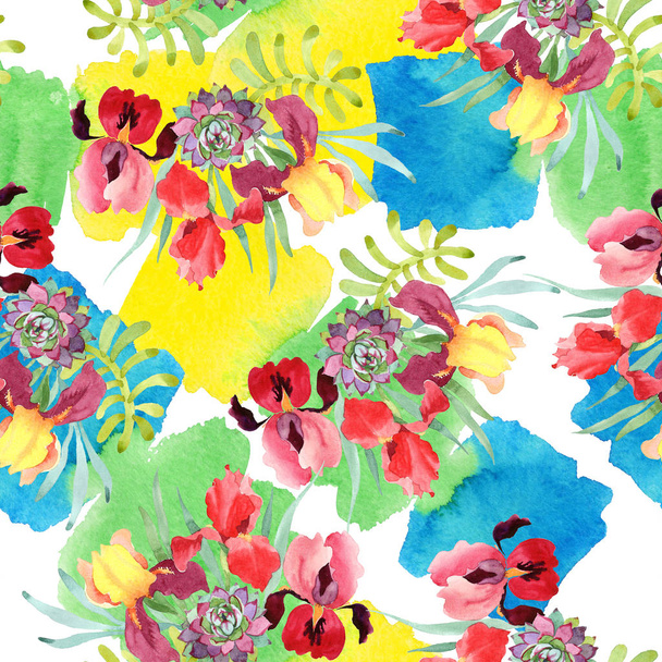 Bouquet floral botanical flower. Watercolor background illustration set. Seamless background pattern. - Fotoğraf, Görsel