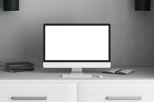 Creative desktop with white laptop - Foto, Imagen