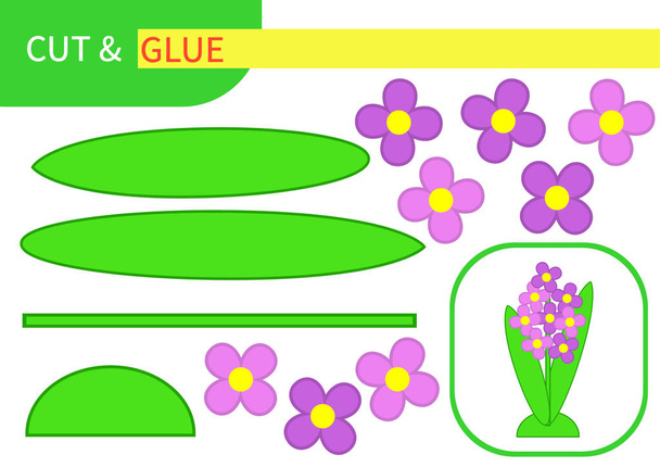 Mini-game "cut And glue" for learning, education and entertainment of children. Series "Flowers and plants" easy to print A4 and ready to use - Vector, Image