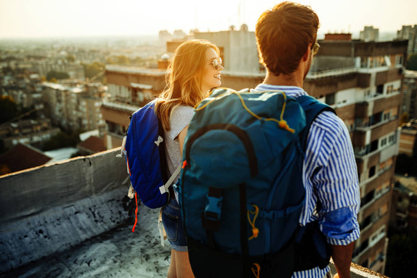Honeymoon trip, backpacker tourist, tourism or holiday vacation travel concept. - Foto, afbeelding