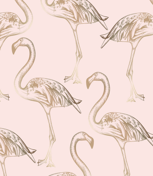 Flamingo pattern Vector. Vintage retro texture line art decors - Διάνυσμα, εικόνα