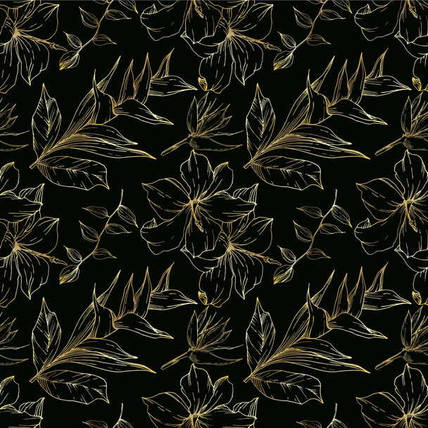 Vector Tropical flowers and leaves isolated. Black and white engraved ink art. Seamless background pattern. - Vektor, obrázek