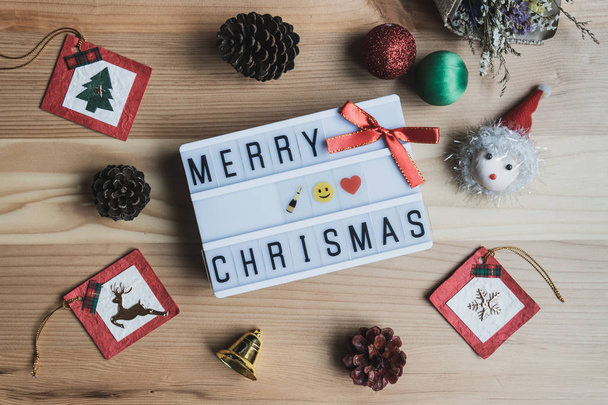 Christmas decoration on wooden table with copy space - Photo, image