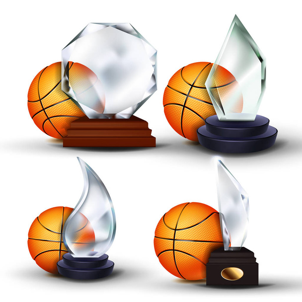 Basketball Game Award Set Vector. Ball, Glass Trophy. Modern Tournament. Design For Sport Promotion. Certificate, Diploma. Event Announcement. Banner Illustration - Vector, Image